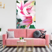 白とピンクのユリの花の水彩アート キャンバスプリント (インサイチュ (リビング))
