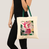 白とピンクのユリの花の水彩アート トートバッグ (正面(商品))