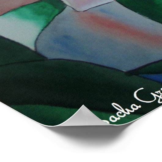 白とピンクのユリの花の水彩アート ポスター (角)