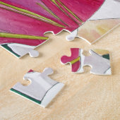 白とピンクのユリの花の水彩画 ジグソーパズル (側面)