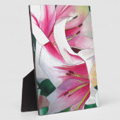 白とピンクのユリの花の水彩画 フォトプラーク (側面)