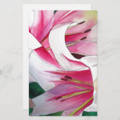 白とピンクのユリの花の水彩画 便箋 (正面/裏面)