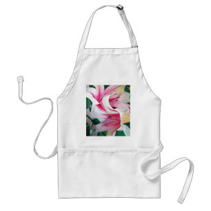 白とピンクのユリの花の水色のオリジナルアート スタンダードエプロン