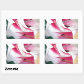 白とピンクのユリの花の水色のオリジナルアート 長方形シール (シート)