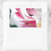 白とピンクのユリの花の水色のオリジナルアート 長方形シール (バッグ)