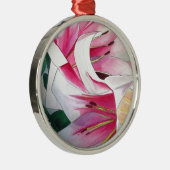 白とピンクのユリの花 水彩画 原画 メタルオーナメント (右)