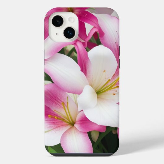 白とピンクのユリの花 iPhoneケース (裏面)