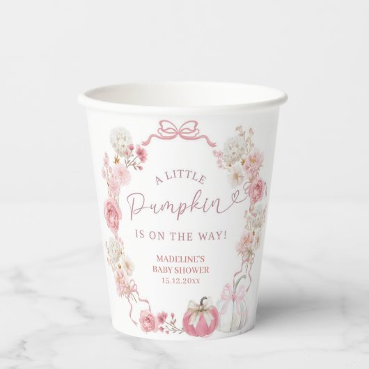 白とピンクのリトルカボチャ紙カップ 紙コップ (正面)