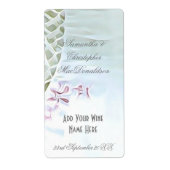 白とピンクのレース結婚のワインボトル ラベル (正面)