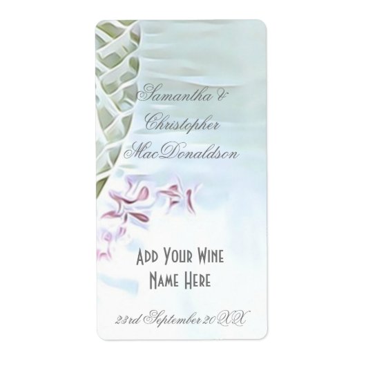 白とピンクのレース結婚のワインボトル ラベル (正面)