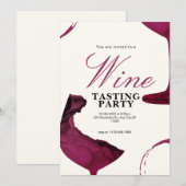 白とピンクのワインチェックパーティー招待状 招待状 (正面/裏面)