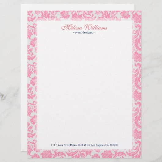 白とピンクのヴィンテージのマスク模様 レターヘッド (正面/裏面)