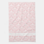 白とピンクのヴィンテージ淡い色のフローラのマスクのパターン キッチンタオル (縦)