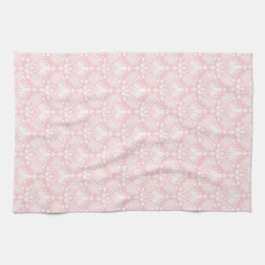 白とピンクのヴィンテージ淡い色のフローラのマスクのパターン キッチンタオル (横)