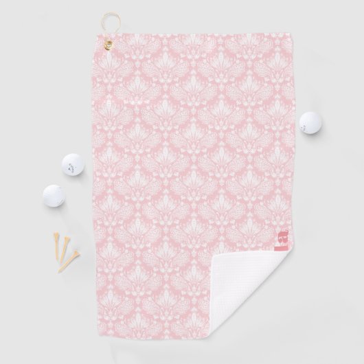 白とピンクのヴィンテージ淡い色のフローラのマスクのパターン ゴルフタオル (インサイチュ)