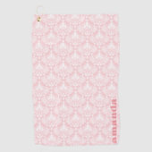 白とピンクのヴィンテージ淡い色のフローラのマスクのパターン ゴルフタオル (正面)