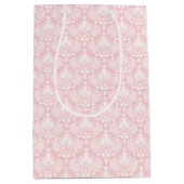 白とピンクのヴィンテージ淡い色のフローラのマスクのパターン ミディアムペーパーバッグ (正面)