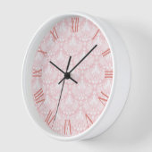白とピンクのヴィンテージ淡い色のフローラのマスクのパターン 壁時計 (傾斜)