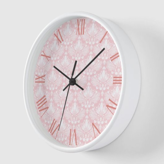 白とピンクのヴィンテージ淡い色のフローラのマスクのパターン 壁時計 (傾斜)