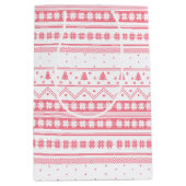 白とピンクの北欧セーターのクリスマスパターン ミディアムペーパーバッグ (正面)