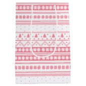 白とピンクの北欧セーターのクリスマスパターン ミディアムペーパーバッグ (裏面)