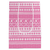 白とピンクの北欧セーターのクリスマスパターン ミディアムペーパーバッグ (裏面)