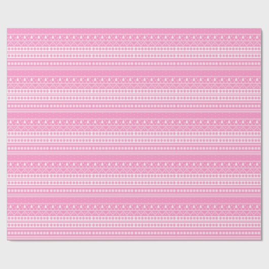 白とピンクの北欧セーターのクリスマスパターン ラッピングペーパー (フラット)