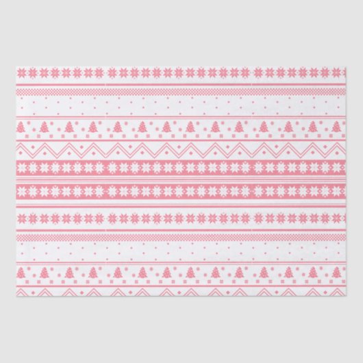 白とピンクの北欧セーターのクリスマスパターン 薄葉紙 (正面)