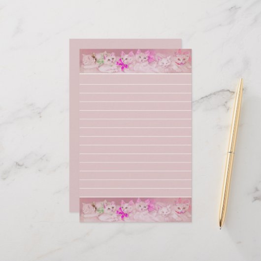 白とピンクの子猫パーソナル 便箋 (正面/裏面インサイチュ)