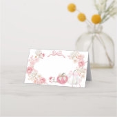 白とピンクの小さなかぼちゃ食品ラベル 予約カード (正面)