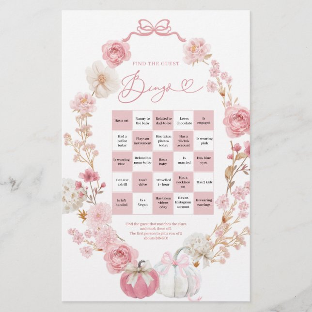 白とピンクの小さなカボチャがゲストビンゴを見つける (正面)