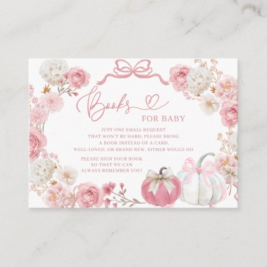 白とピンクの小さなカボチャの本ベビー エンクロージャーカード (正面)