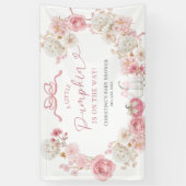 白とピンクの小さなカボチャ大きなバナー 横断幕 (縦)