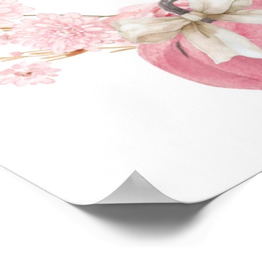 白とピンクの小さなカボチャ歓迎サイン ポスター (角)