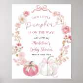 白とピンクの小さなカボチャ歓迎サイン ポスター (正面)