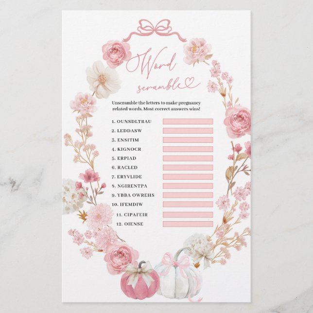 白とピンクの小さなカボチャ語スクランブル (正面)