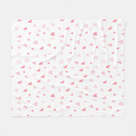 白とピンクの愛のモダンハートハッピーバレンタイン フリースブランケット