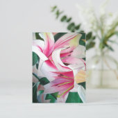 白とピンクの日蓮の水色のアートフラワー ポストカード (スタンド正面)