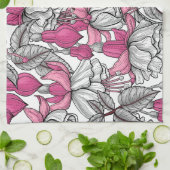 白とピンクの明るい赤紫色 キッチンタオル (折り畳み)