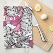 白とピンクの明るい赤紫色 キッチンタオル (四つ折り)