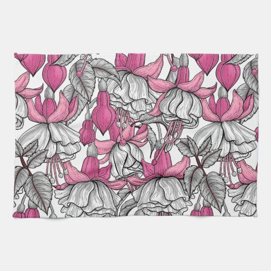 白とピンクの明るい赤紫色 キッチンタオル (横)