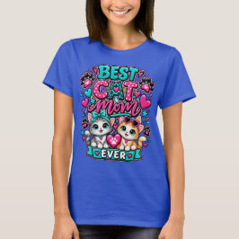 白とピンクの最高の猫ママTシャツ Tシャツ
