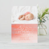 白とピンクの水の色の生まれたばかりのベビー写真誕生 案内状 (スタンド正面)