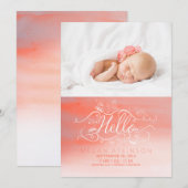 白とピンクの水の色の生まれたばかりのベビー写真誕生 案内状 (正面/裏面)