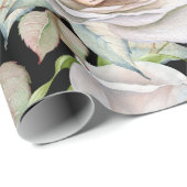 白とピンクの水彩色バラ（黒） ラッピングペーパー (ロールコーナー)