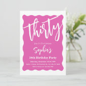 白とピンクの波状曲線モダン30th誕生日パーティー 招待状 (スタンド正面)
