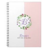 白とピンクの背景とフローラリース ノートブック (正面)