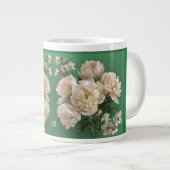 白とピンクの芍薬のモノグラム 名前入り ジャンボコーヒーマグカップ (正面右)