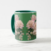 白とピンクの芍薬のモノグラム 名前入り マグカップ (正面左)