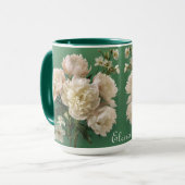 白とピンクの芍薬のモノグラム 名前入り マグカップ (正面左)